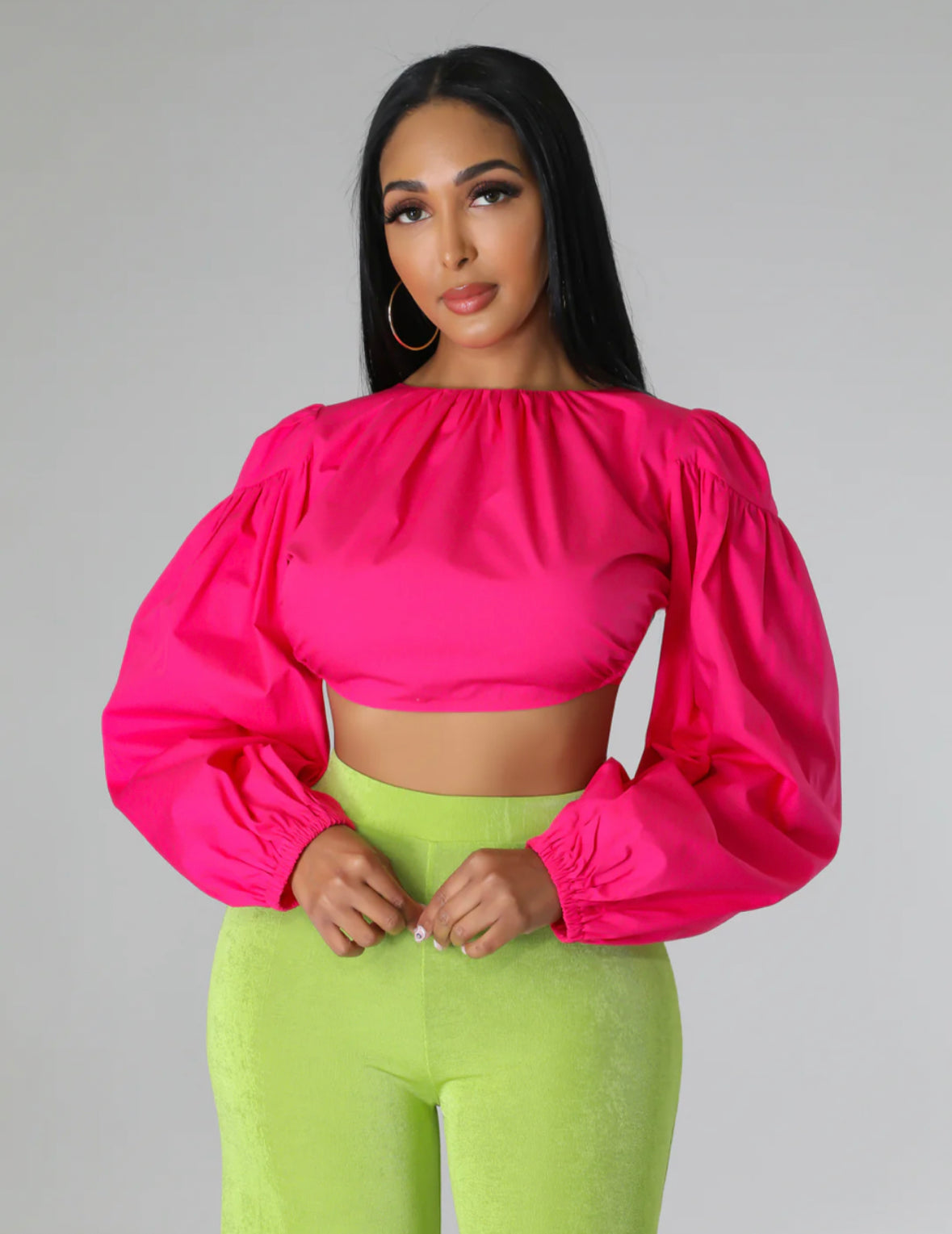 Pink balloon crop blouse