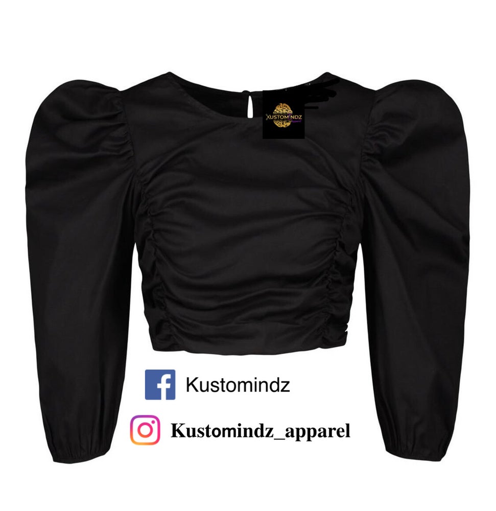 Puff sleeve black crop top - Kustomindz Apparel