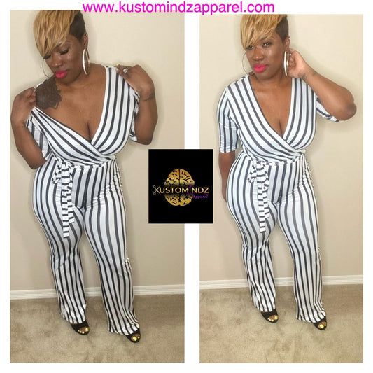 Striped white and black jumpsuit - Kustomindz Apparel