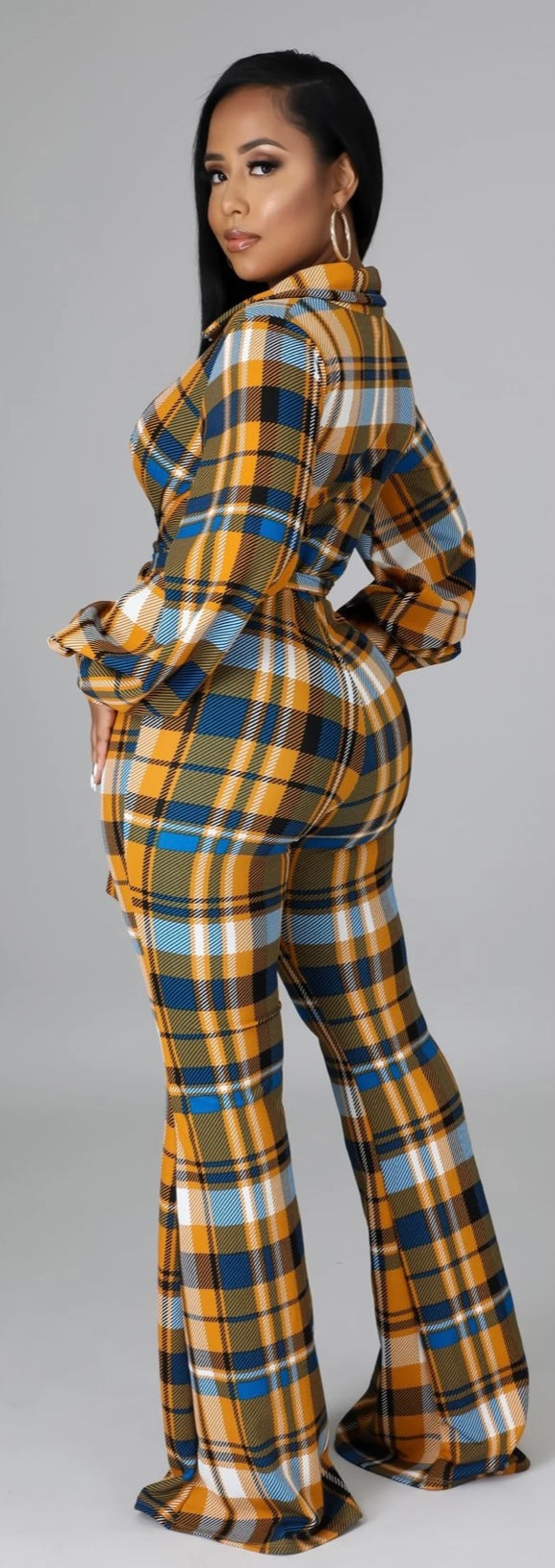 Mustard and Teal plaid jumpsuit - Kustomindz Apparel