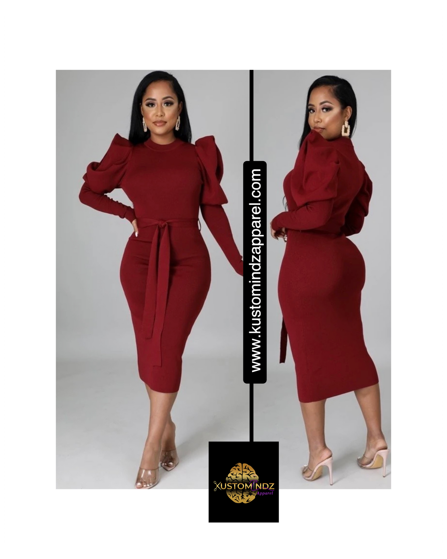 Merlot puff sleeve bodycon