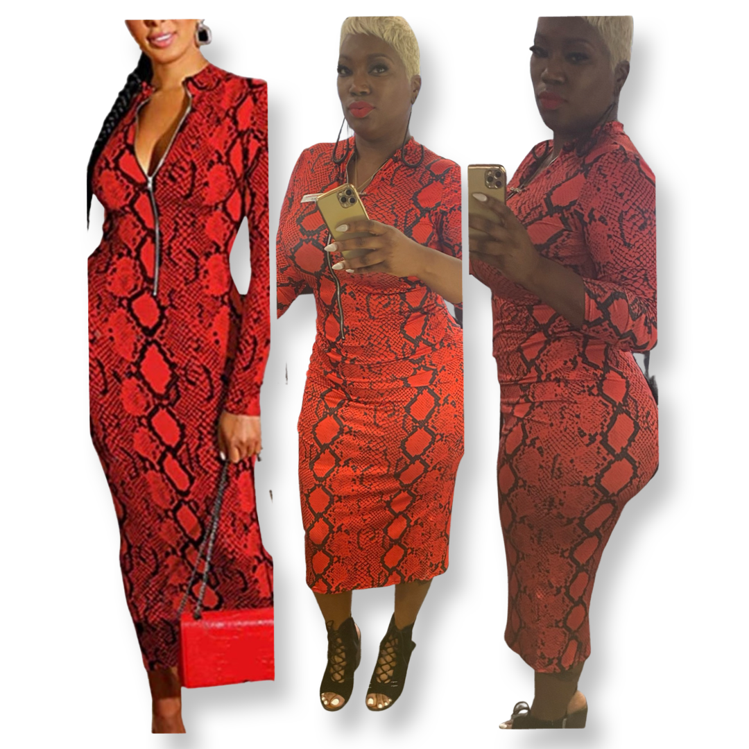 Red reptile bodycon dress