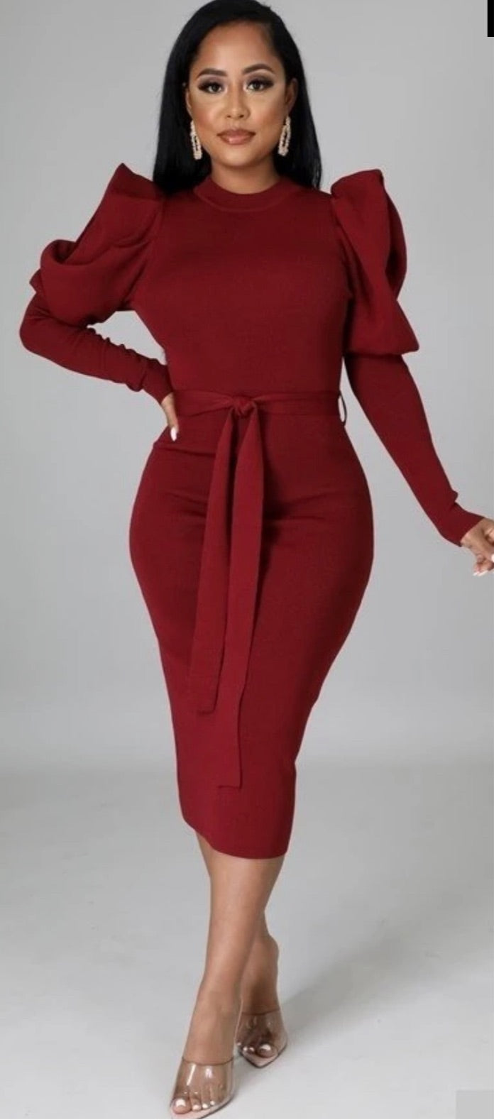 Merlot puff sleeve bodycon